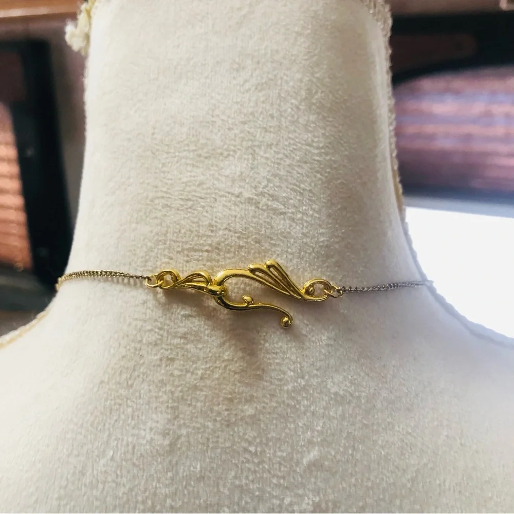 Elegant long length faux turquoise pendant gold chain necklace